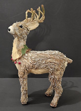 Rustic Christmas Straw Reindeer 15x8 Handmade Red Berry Accent Cute Holiday Gift