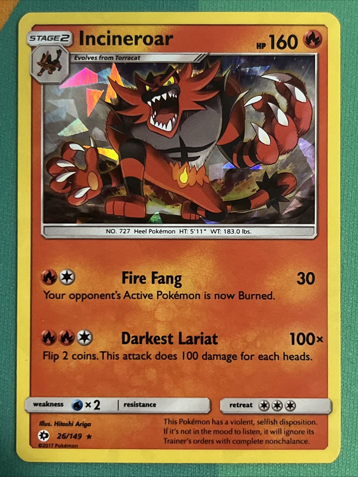Pokemon Card - Incineroar - Cracked Ice Deck Exclusive (26/149) Sun & Moon *LP*