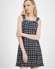 Dress Tahari Asl Women's Rhinestone Embellished Boucle Dress - Black Ivory-8
