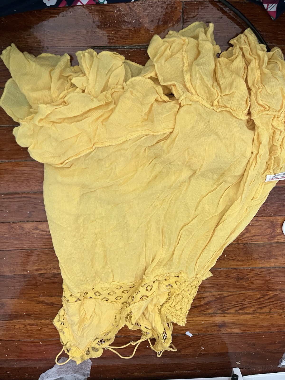 Free People Yellow Ruffle Crochet Off Shoulder Sundress Size S