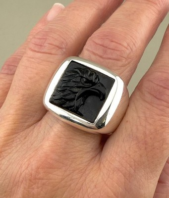 John Hardy Legends Naga Eagle Carved Black Onyx Signet Ring Sterling Size 10.5
