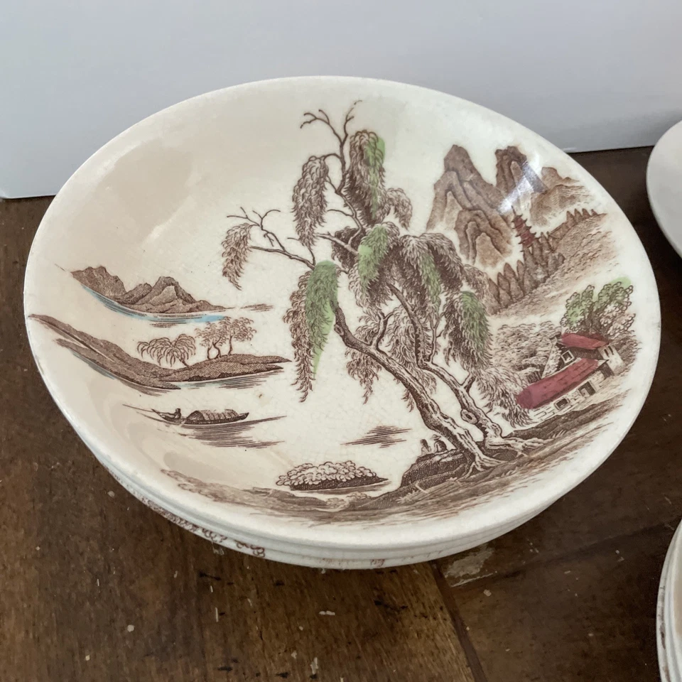 Juego de 23 Piezas Plato Nasco Mountain Wood Land China Rústico País Bien Usado Años 40 Foto 3 de 4