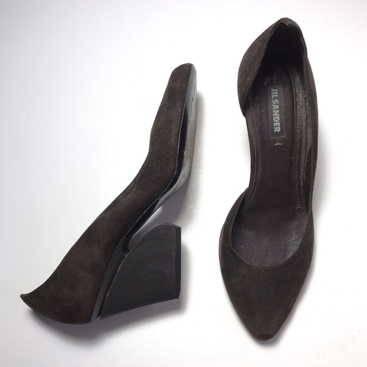 Jil Sander Y2K Avant Garde Mocha Brown Suede Curved Heel Wedge 