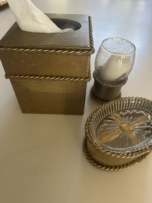 Vintage 3 Pc Bathroom Accessories: Kleenex Holder, Votive Holder, And Soap Dish