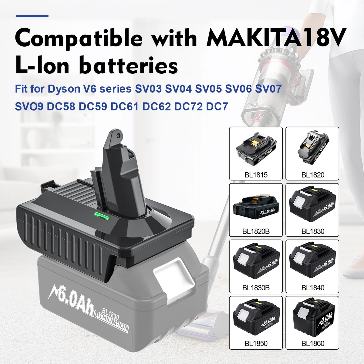 Battery Adapter Converter for Makita 18V to for Dyson V6 /V7/V8 Vacuum Cleaner