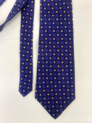 Van Heusen Krawatte reine Seide marine lila gelb geometrische Medaillons Rosetten A107
