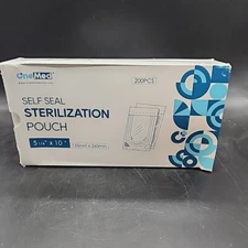 OneMed Sterilization Pouch Transparent Blue White 5.25 x 10" Self Seal 200 Ct