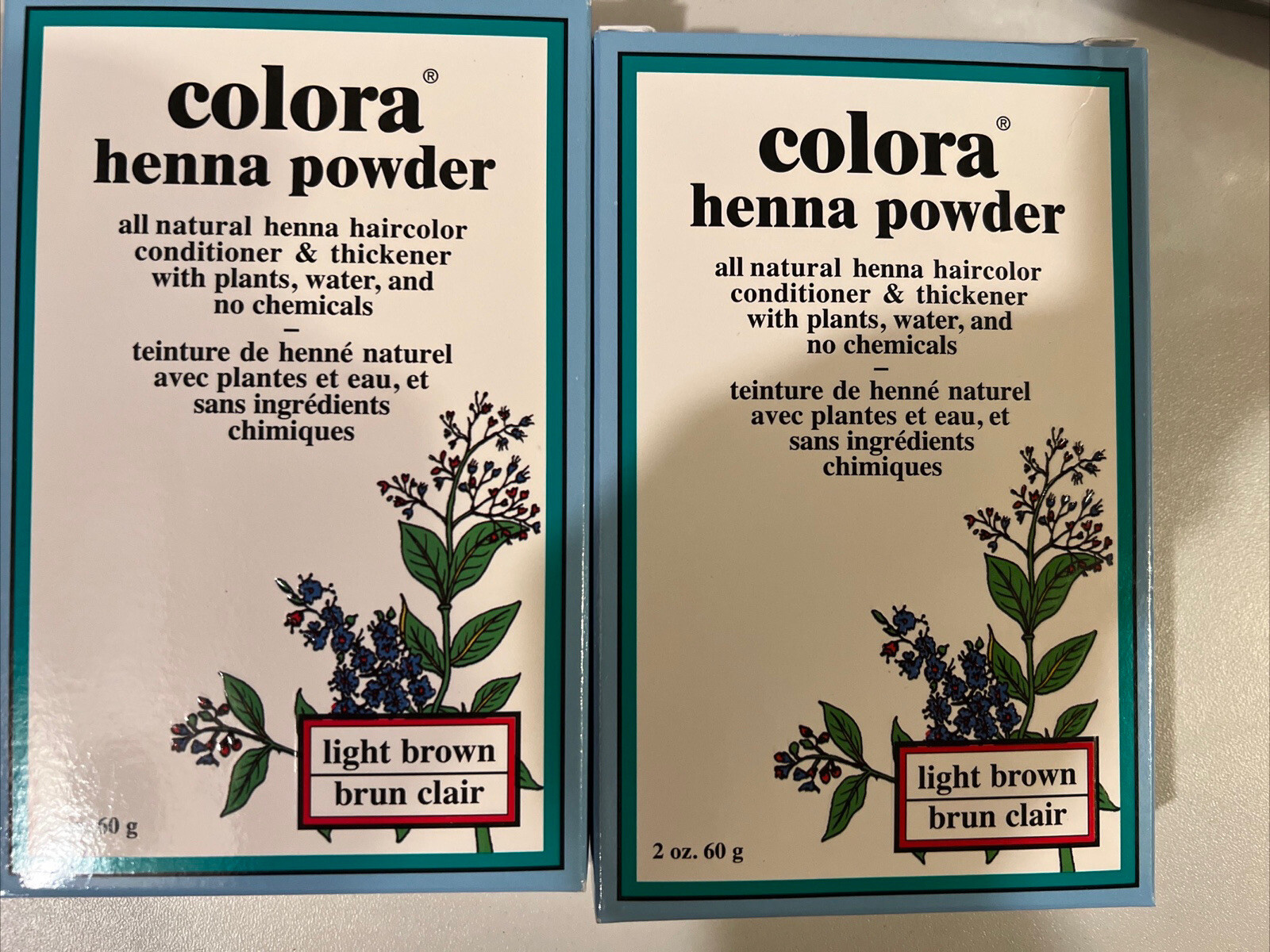 2 Pack Colora Henna Powder Organic Hair Color & Conditioner 2oz  LIGHT BROWN