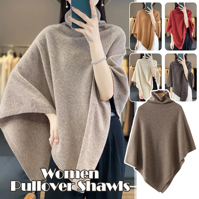 Cashmere Turtleneck Sweater Poncho Knitwear Casual Pullover Shawl Top Women
Opens in a new window or