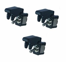 Set of 3 12V 20A Carbon Fiber Cover Rocker Toggle Switch SPST ON/OFF