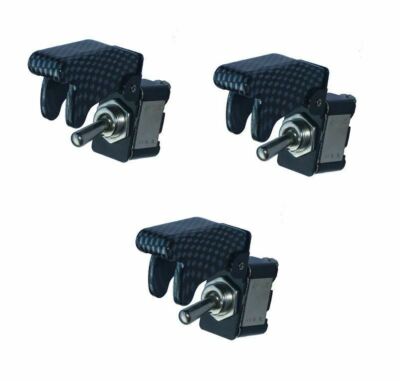 Set of 3 12V 20A Carbon Fiber Cover Rocker Toggle Switch SPST ON/OFF