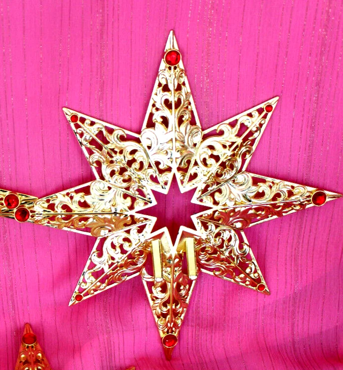 3 piezas DORADO Filigrana Navidad ADORNO ESTRELLA 8" Rojo Estrás Gemas Decoración Vacacional Foto 2 de 4