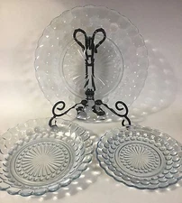 Anchor Hocking Blue Sapphire Bubble Glass Dinner Plate Bowl And Side Plate 