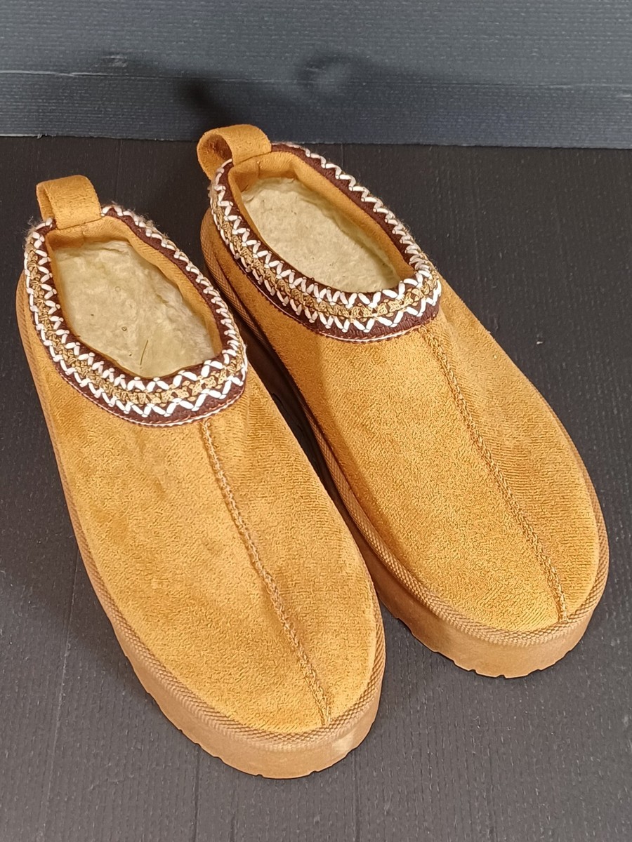 Marks Spencer Platform Mules Shoes Women UK Brown Fleece Lined