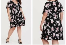 Torrid Black Floral Jersey Knit Skater Dress 1X 14 16 #74896