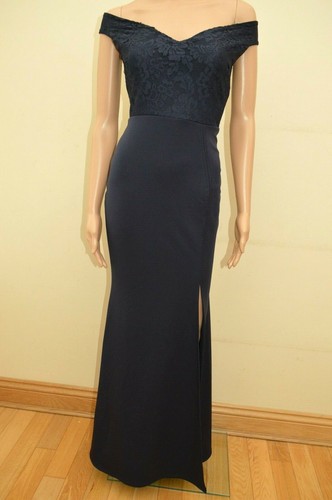 Lipsy Navy Lace Top Bardot Maxi Dress 