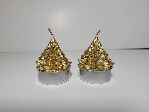 2 Christmas Tea Light Candles 2 Inch Gold