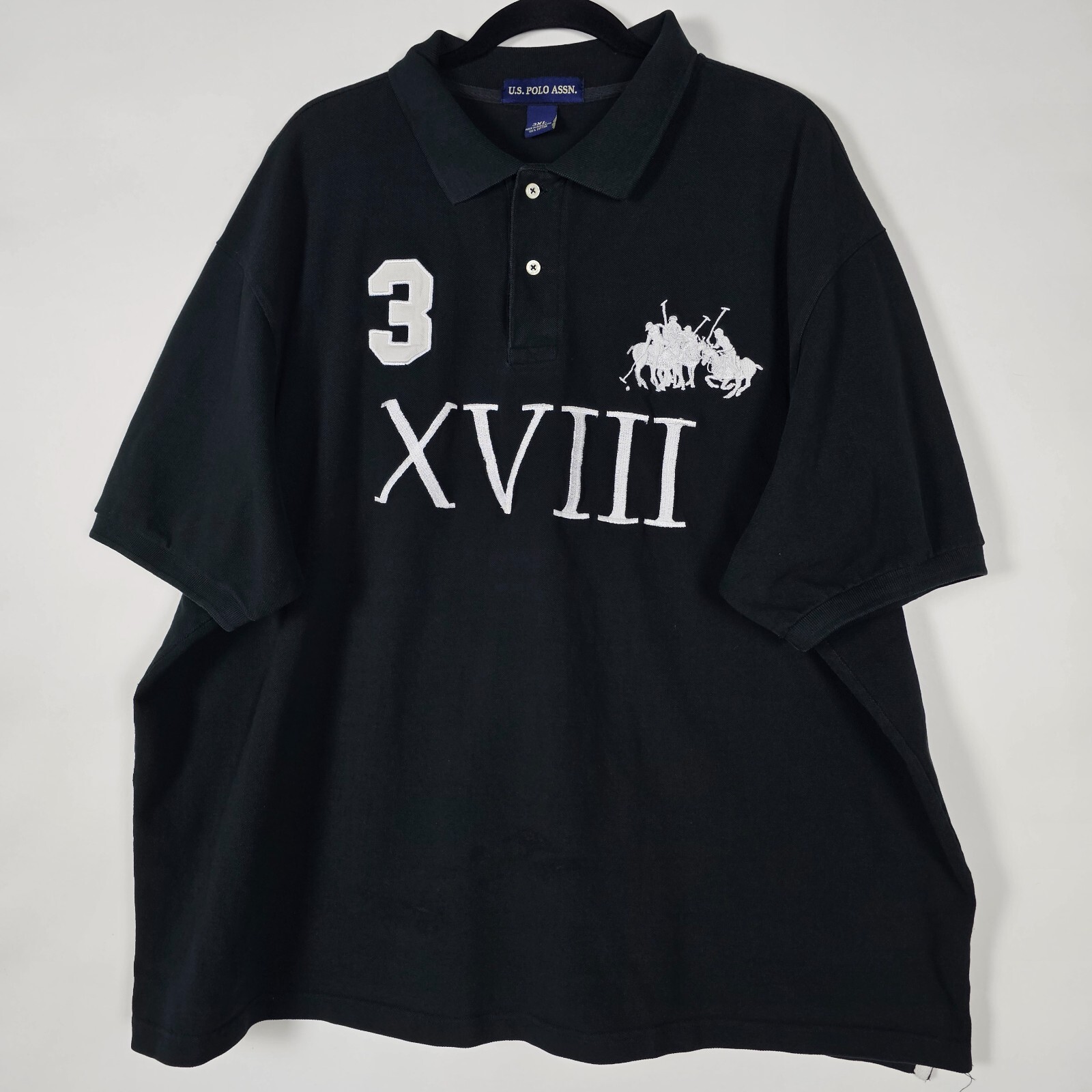 US Polo ASSN ricamata pony preppy XVIII uomo 3XL manica corta camicia nera