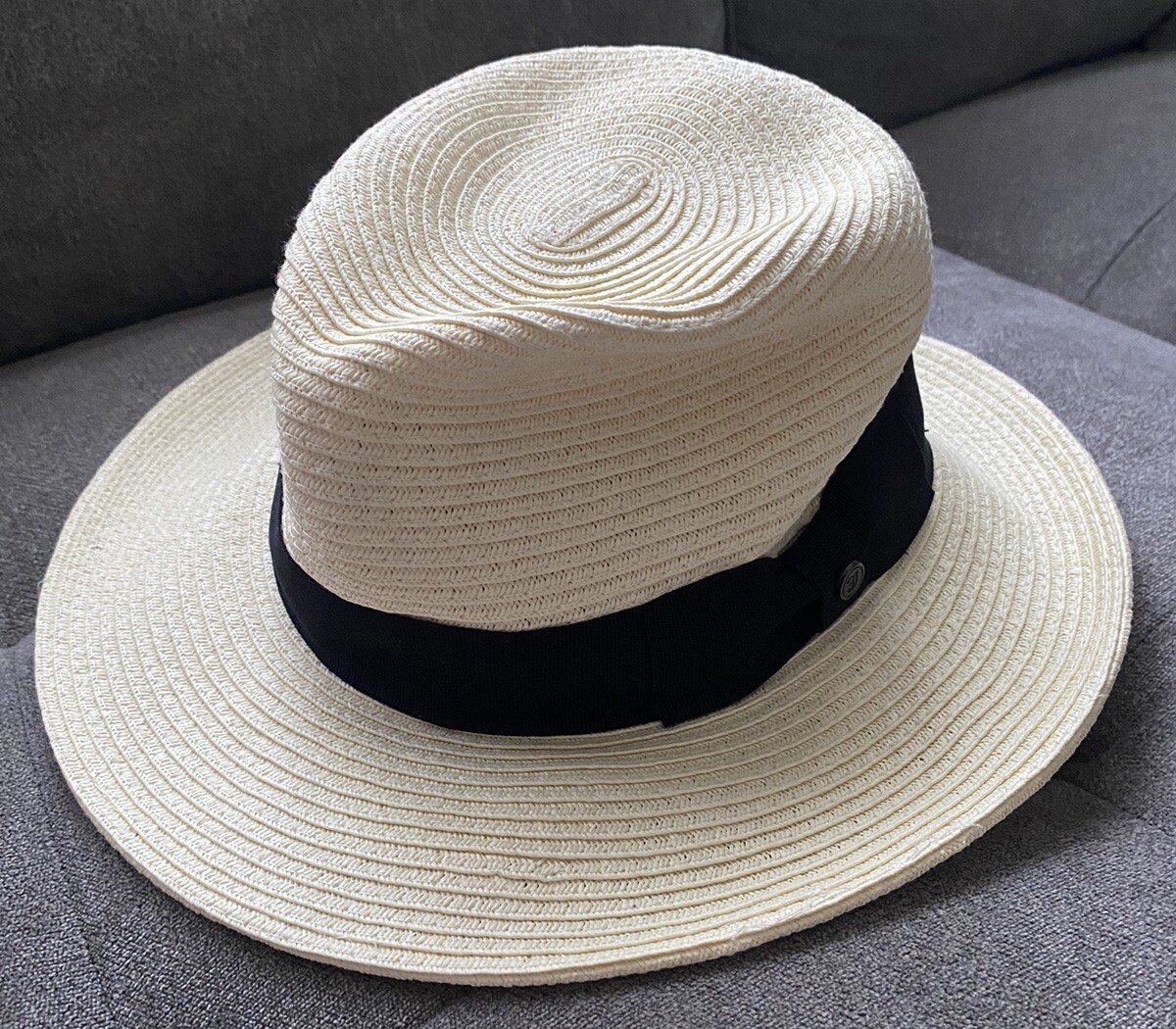 White Straw Sun Hat with Black Ribbon Bow Elegant Wide Brim Straw Hat - Large and X-Large Size Women main image 3