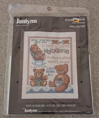 Janlynn Cross Stitch Kit: BEARY WELCOME #78-4 Teddy Bears 11x14'' 1987