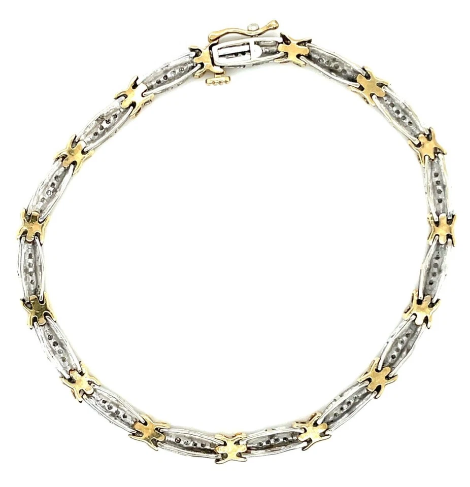10k Two-Tone Gold 1/2ct Diamond Link Bracelet 9.8g - Image 3 of 4