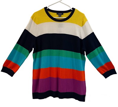 Chaps Plus Size 2X Women Knitted Multicolor Horizontal Striped Sweater Crew NWT