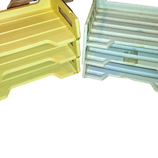 two Vintage Stackable 3 Tier Plastic Desk Organizer Tray Set