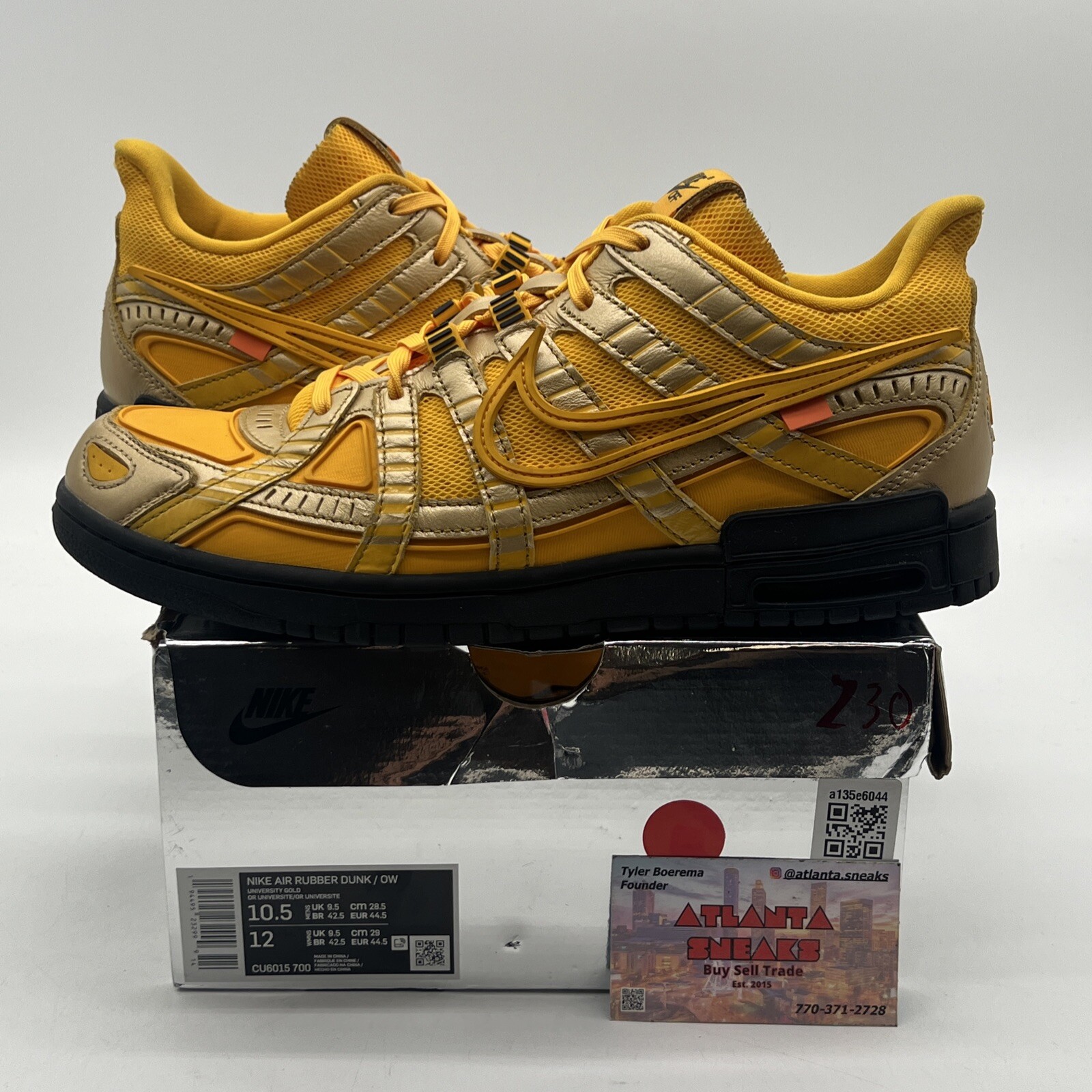 OFF WHITE X NIKE Taglia 10 5 Nike bianco sporco x gomma ad aria Dunk University oro nero (CU6015 700)