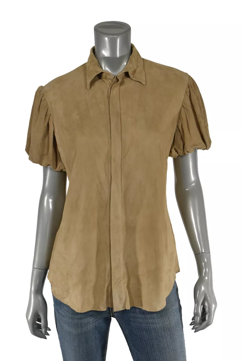 Ralph Lauren Black Label Suede Leather Puff Sleeve Shirt Blouse New $1898