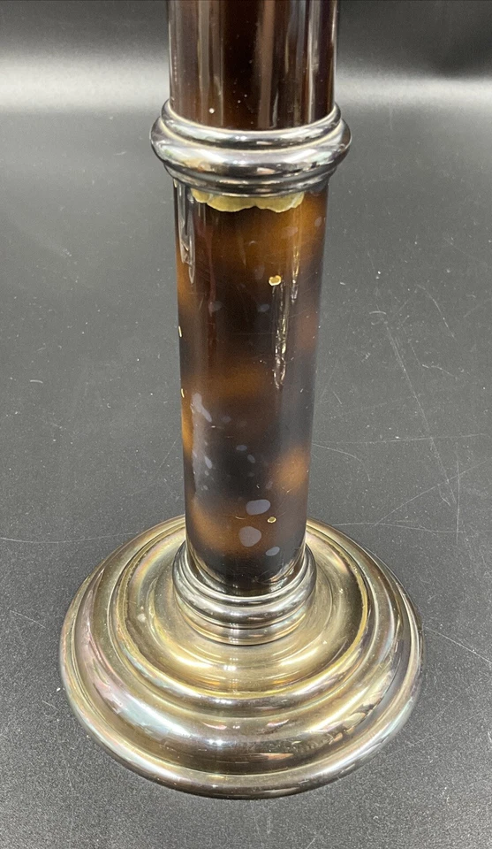 "Candelabro Puiforcat Francia Plateado Marrón Concha Patrón Esmalte 8.25""" Foto 4 de 4