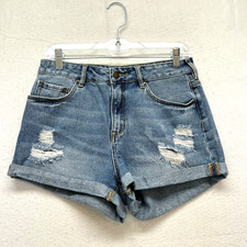 Bullhead High Rise Cuffed Denim Shorts Women's Size 29 - Light Wash Distressed