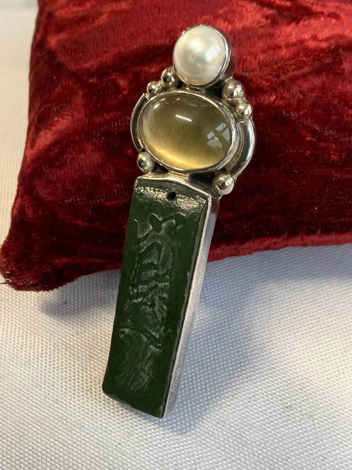 Colgante de plata esterlina Amy Kahn Russell 19,5 g joyería fina piedra tallada verde Foto 3 de 4