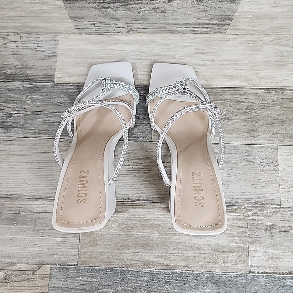 Sandalias de cuña Schutz Lauryn para mujer talla 9,5 punta abierta estrás nuevas sin caja Foto 4 de 4