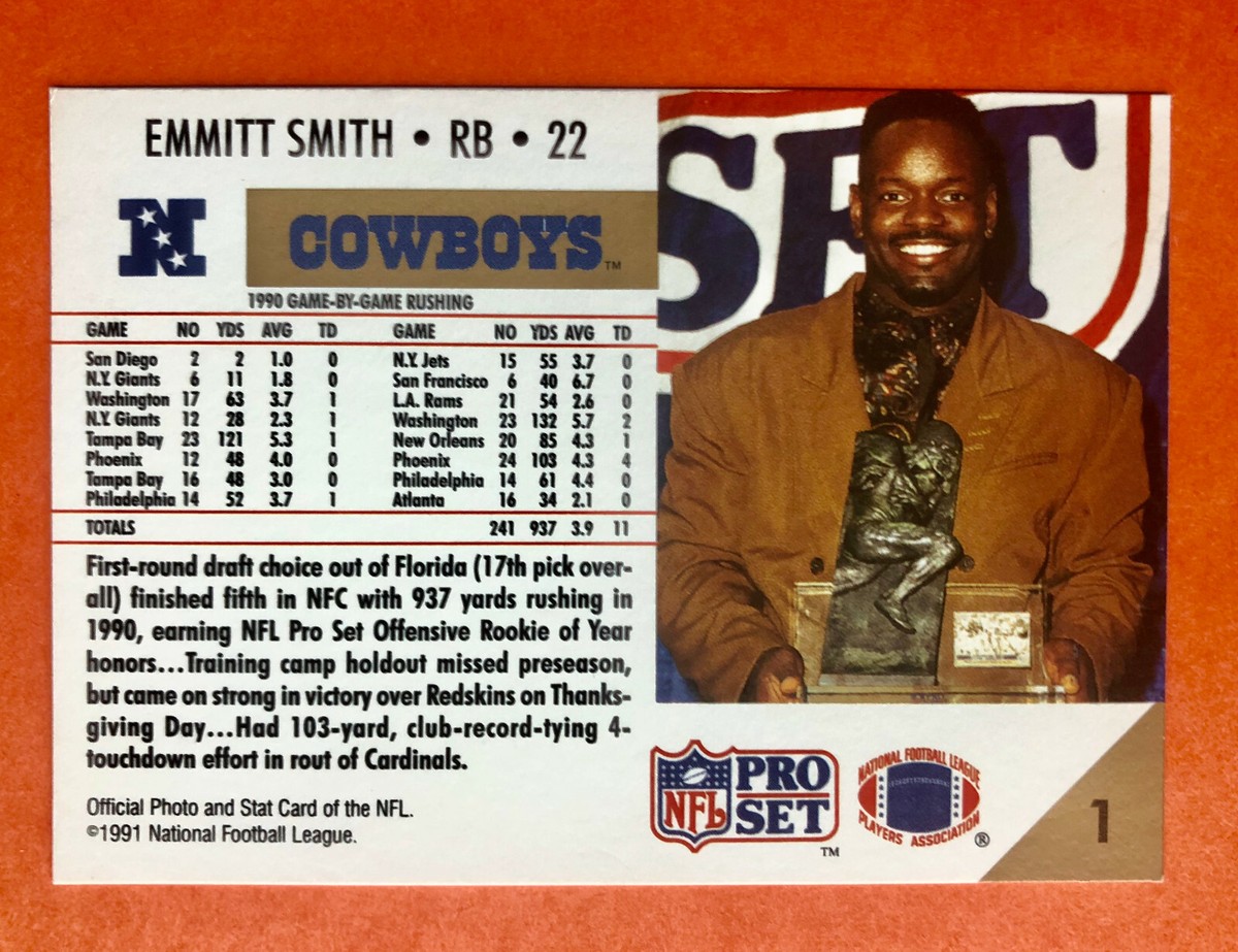 1991 Pro Set Emmitt Smith 'Rookie of the Year' #1 Football Card
