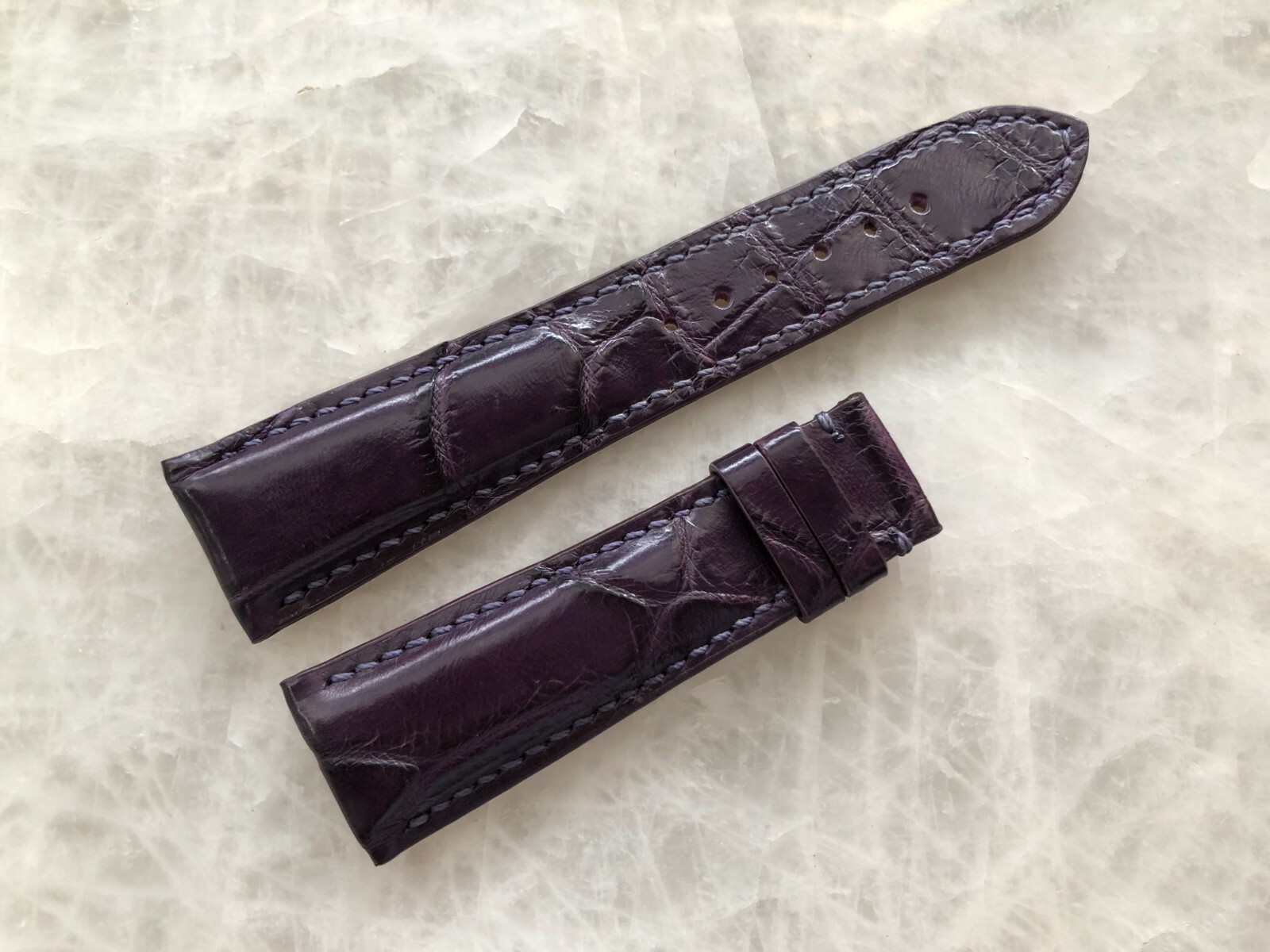 Alligator Embossed Leather Watch Strap Purple 22mm 18mm