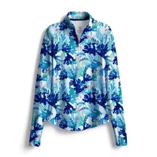 NEW Scales Women’s SMALL Coral Tropics Long Sleeve Quarter-Zip Pullover UPF30+