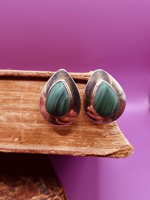Fine Sterling Silver Green Malachite Butterfly Back Earrings 925 Native Navajo