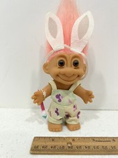 Russ 4.5" Troll Doll Peach Hair Easter Bunny Ears Paint Brush Overalls