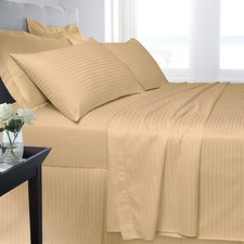 LIT DOUBLE 250 FILS DRAP HOUSSE LATTE / BEIGE HÔTEL COTON ÉGYPTIEN