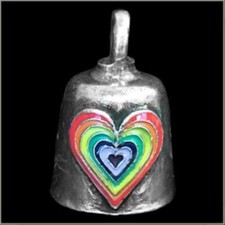 Pewter Motorcycle Gremlin Bell Rainbow Heart Pride Made in the USA