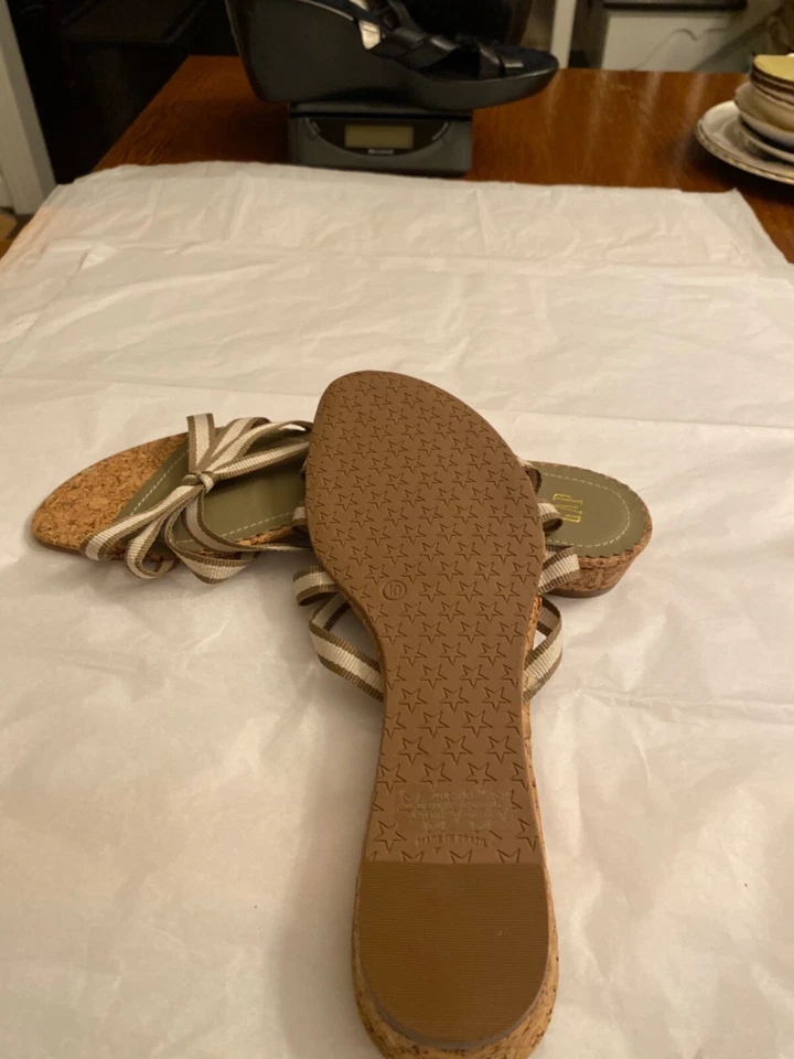 PRECIOSAS SANDALIAS DE CINTA SIN CORDONES HUECAS TACÓN DE CORCHO MUJER TALLA 10 Foto 3 de 4