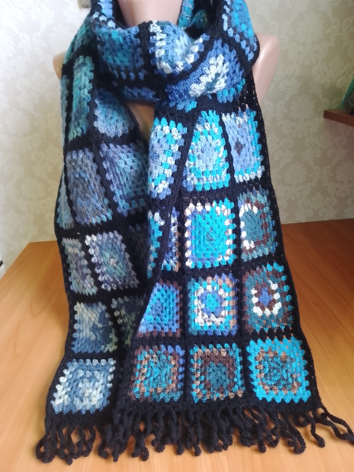 Granny square scarf Crochet scrappy scarf Winter scarf Wool scarf Woman's scarf