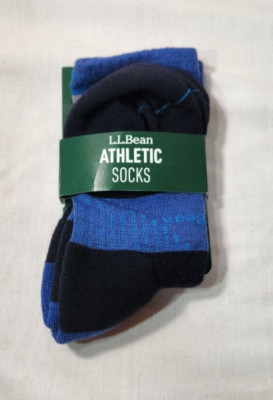 L.L. Bean Crew Athletic Socks Navy Blue Medium 3% Lycra 51% Wool 46% Nylon