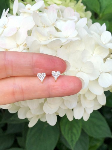 925 Sterling Silver Cz Pave Heart Stud Earrings Tiny Dainty Post Studs 7mm Gold - Picture 8 of 10