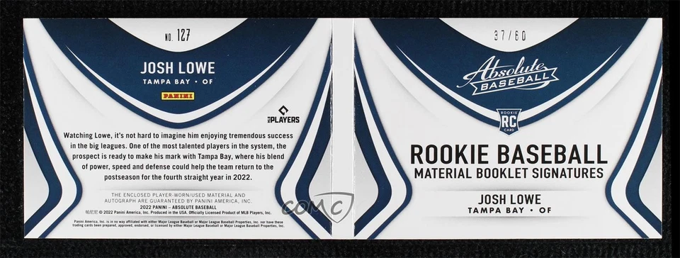 2022 Panini Absolute Black /60 Josh Lowe #127 Auto RC - Image 2 of 2