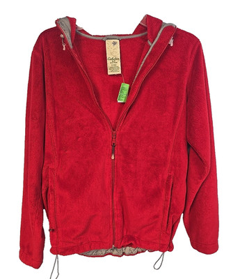 Vintage Cabela's Women's Red Fleece Hooded Jacket Full Zip Size M Outdoors