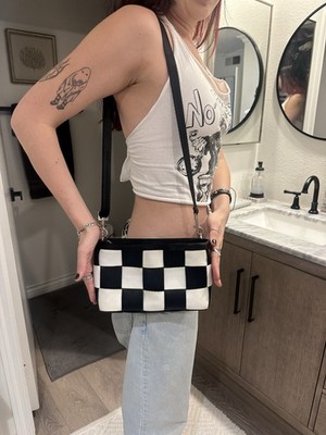 Harveys Black White Checkered Shoulder Bag Detachable Strap Women