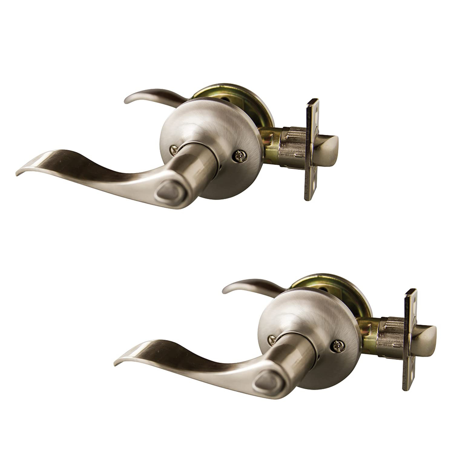 190488 Stratford 6-Way Universal Privacy Bed and Bath Door Lever Satin Nickel...