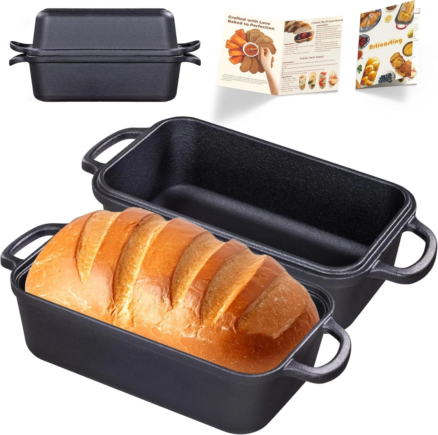 Cast Iron Loaf Pan 9x5in with Lid Pre Seasoned Sourdough