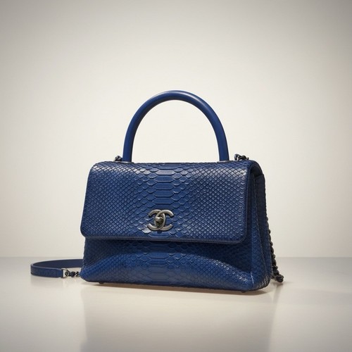 Chanel Blue Python Top Handle Flap Bag Rare Exotic CC Shoulder Crossbody